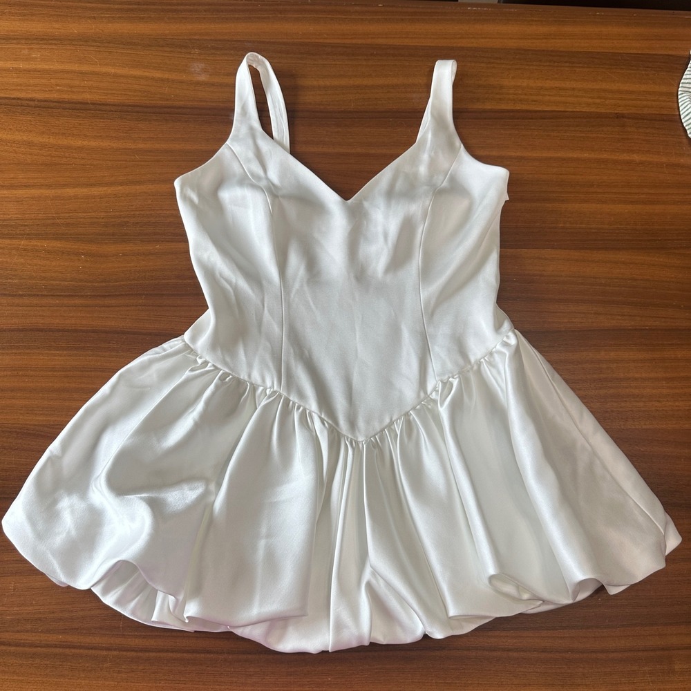 Bardot Oria White Bubble Satin Mini Dress, Bridal Bachelorette Girly REVOLVE XL - Picture 5 of 15